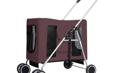3-in-1 Pet Dog Cat Stroller Pram With Detachable Carrier Car Seat Brown