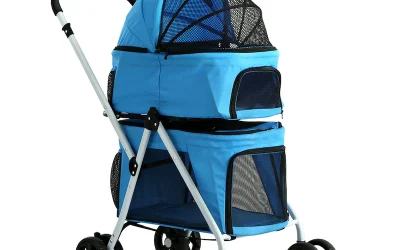 4-in-1 Pet Dog Cat Stroller Pram 4 Wheel With Detachable Carrier Car Seat Blue