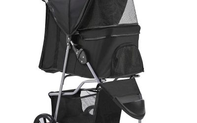 Pet Dog Cat Stroller Pram 3 Wheel Black