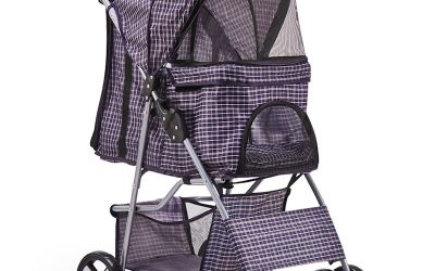 Pet Dog Cat Stroller Pram 4 Wheel Violet Plaid