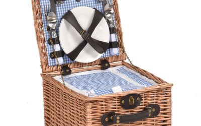 Picnic Basket 2 Person Wicker With Cooler Bag & Blanket Style 2