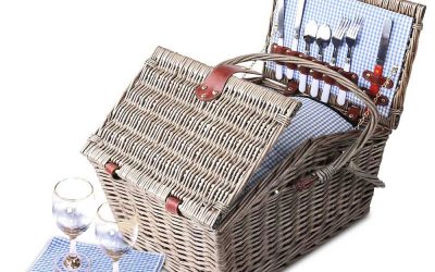 Picnic Basket 4 Person Wicker With Blanket Style 4
