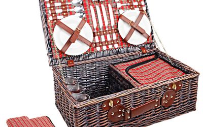 Picnic Basket 4 Person Wicker With Cooler Bag & Blanket Style 3