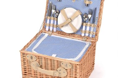 Picnic Basket 4 Person Wicker With Cooler Bag & Blanket Style 4