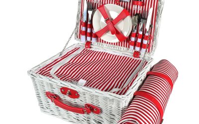 Picnic Basket 4 Person Wicker With Cooler Bag & Blanket Style 5