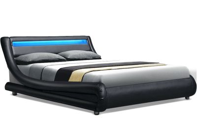 Leather Bed Frame LED Alex Black