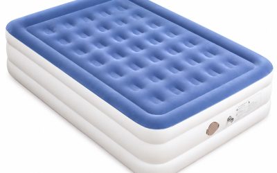 Air Bed 46cm Blue & White with Built-in Pump Queen
